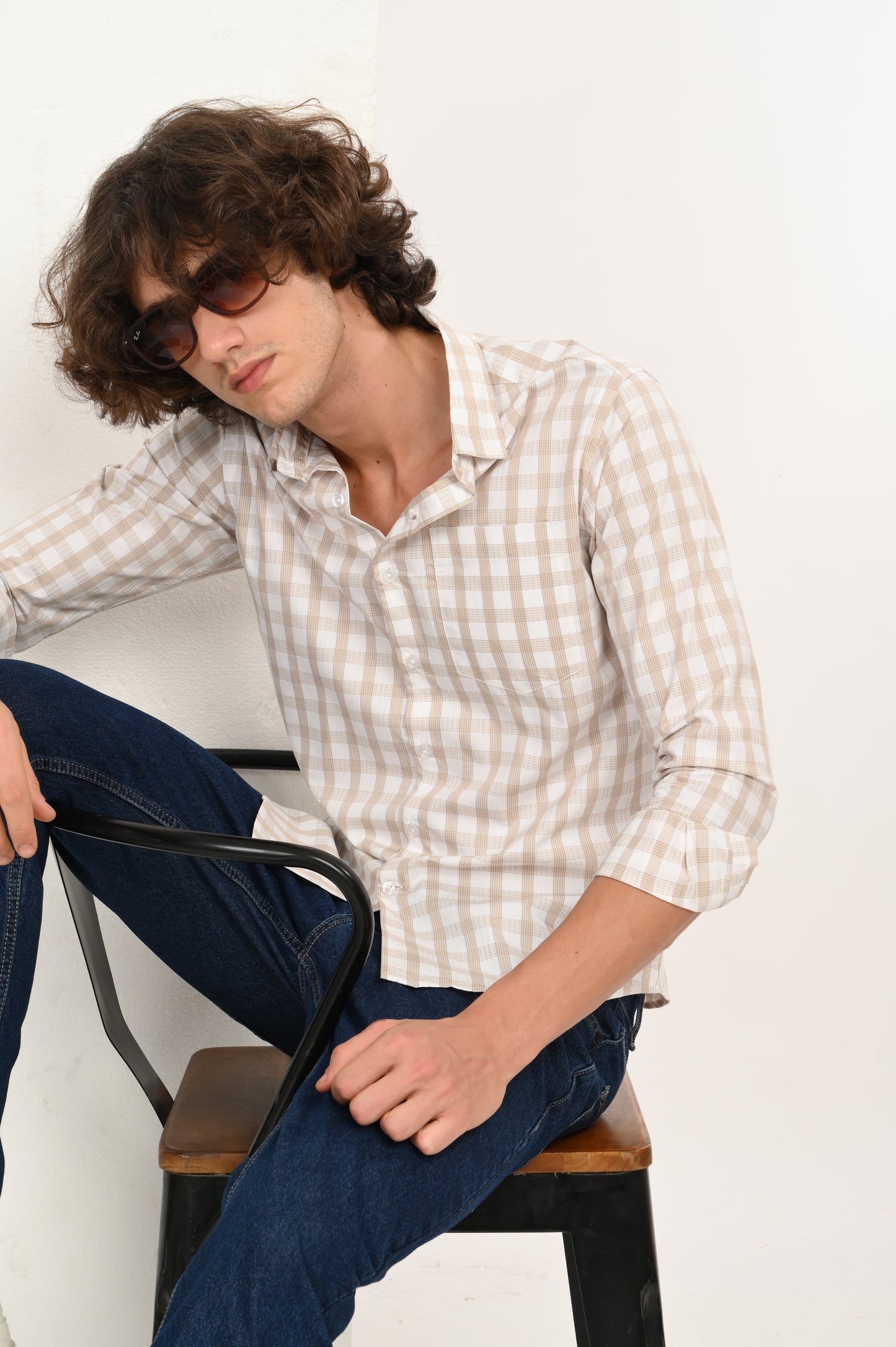 DLAZY SANDSTONE DOBBY CHECKS SHIRT