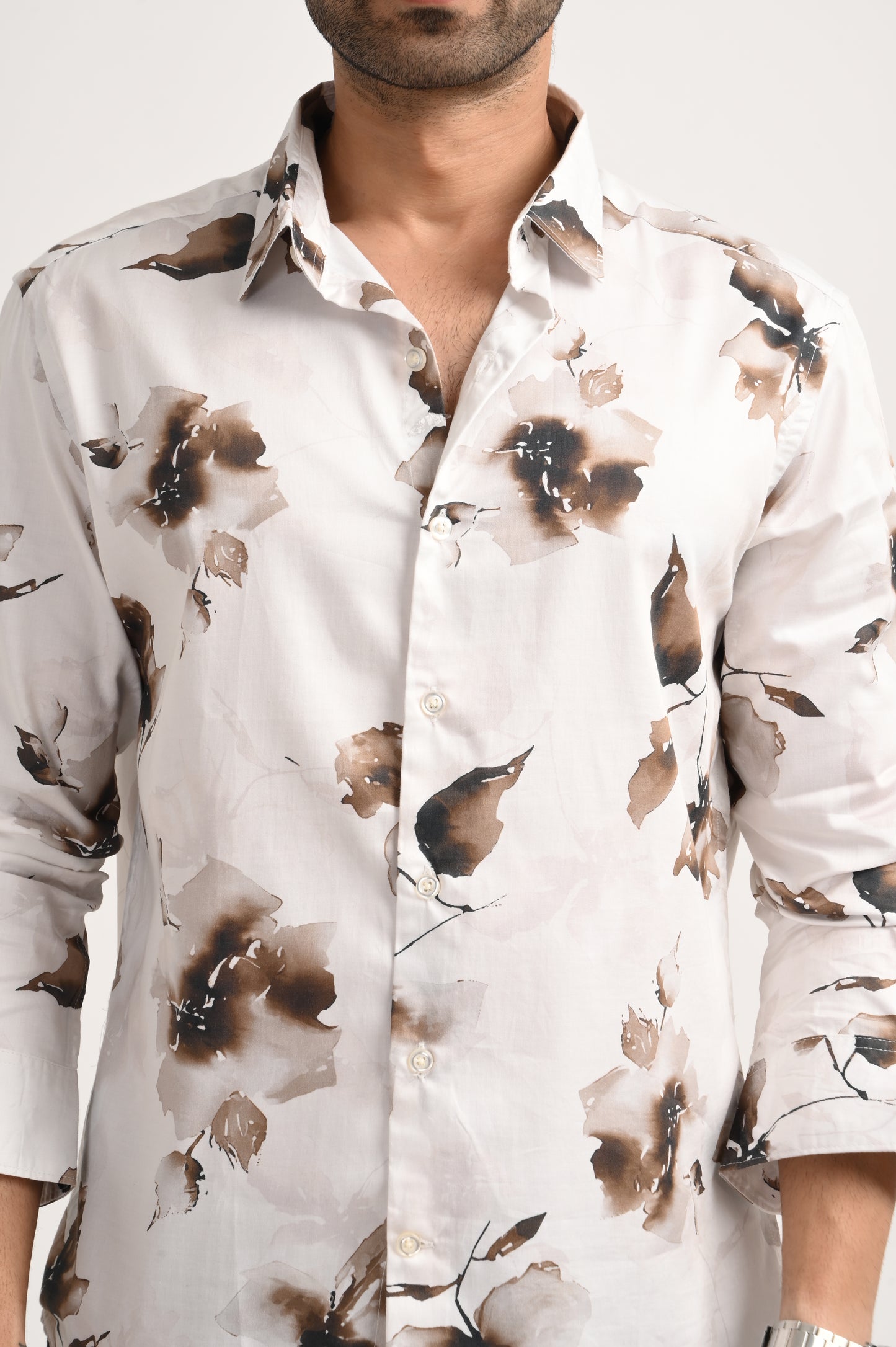 DLAZY MOCHA MIST PRINTED SATIN SHIRT