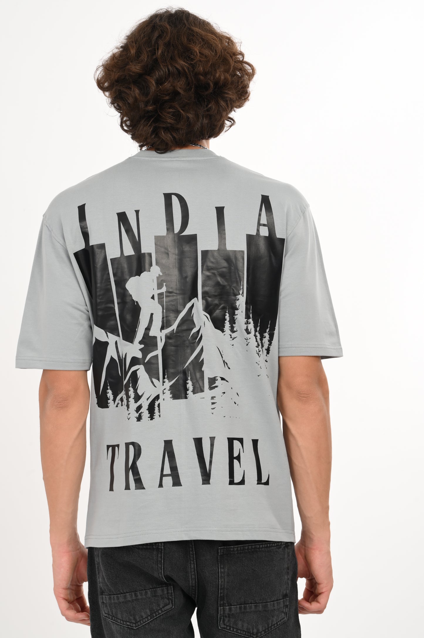 DLAZY INDIA TRAVEL GREY OVERSIZED TEE