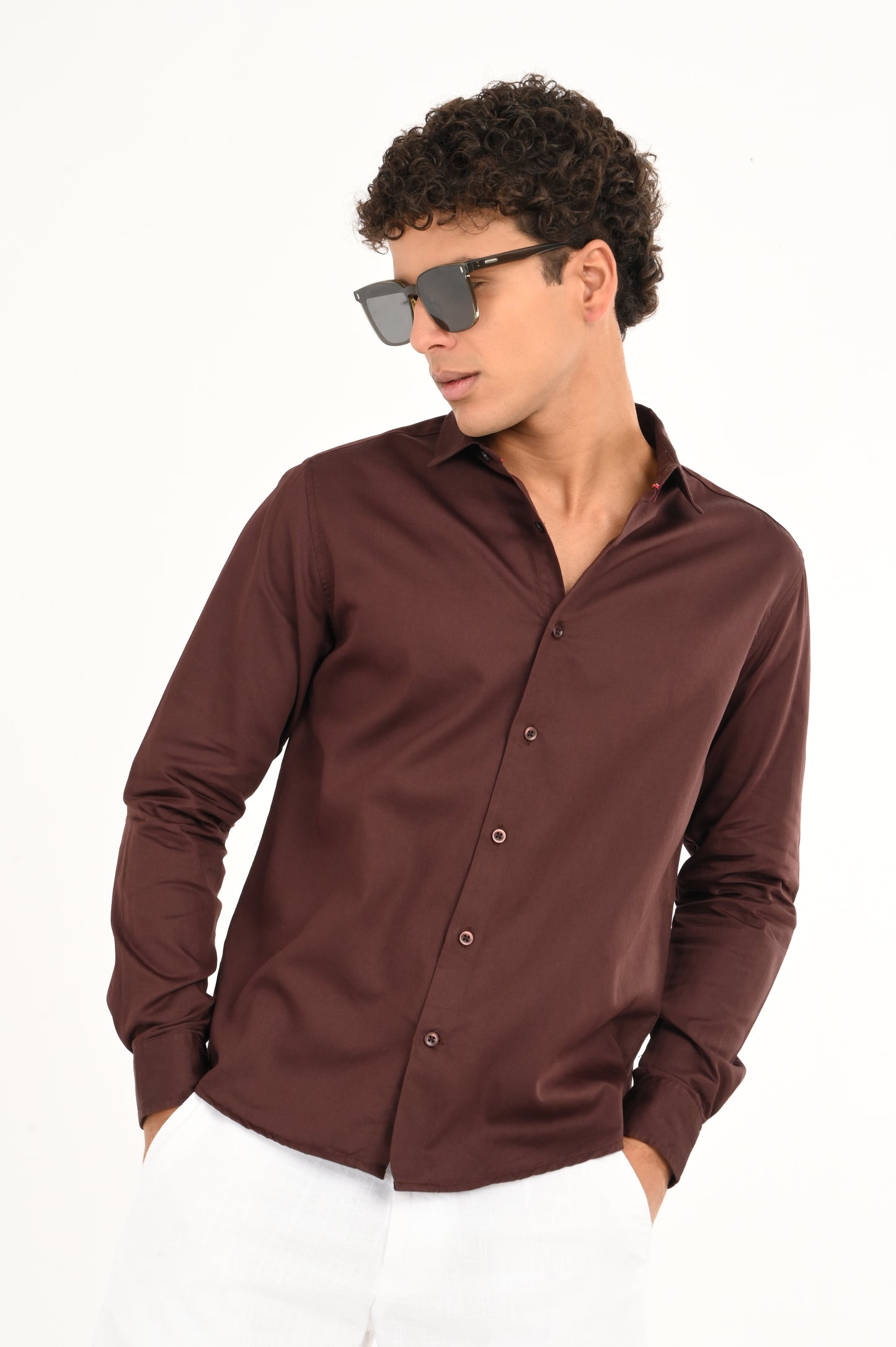 DLAZY BROWN PLAIN SATIN SHIRT…