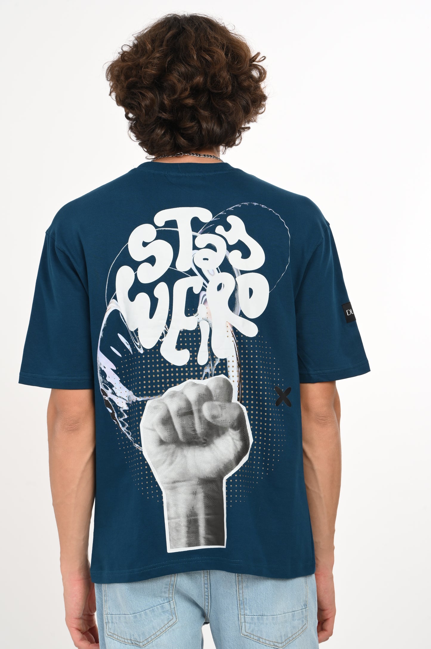 DLAZY STAY WEIRD PETROL BLUE OVERSIZED TEE