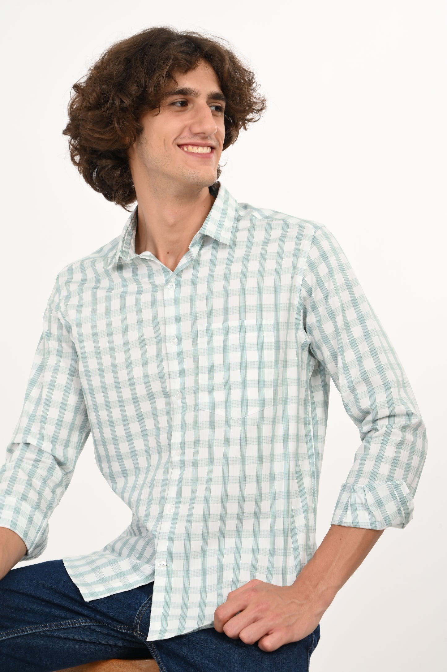 DLAZY MINT GRID DOBBY CHECKS SHIRT