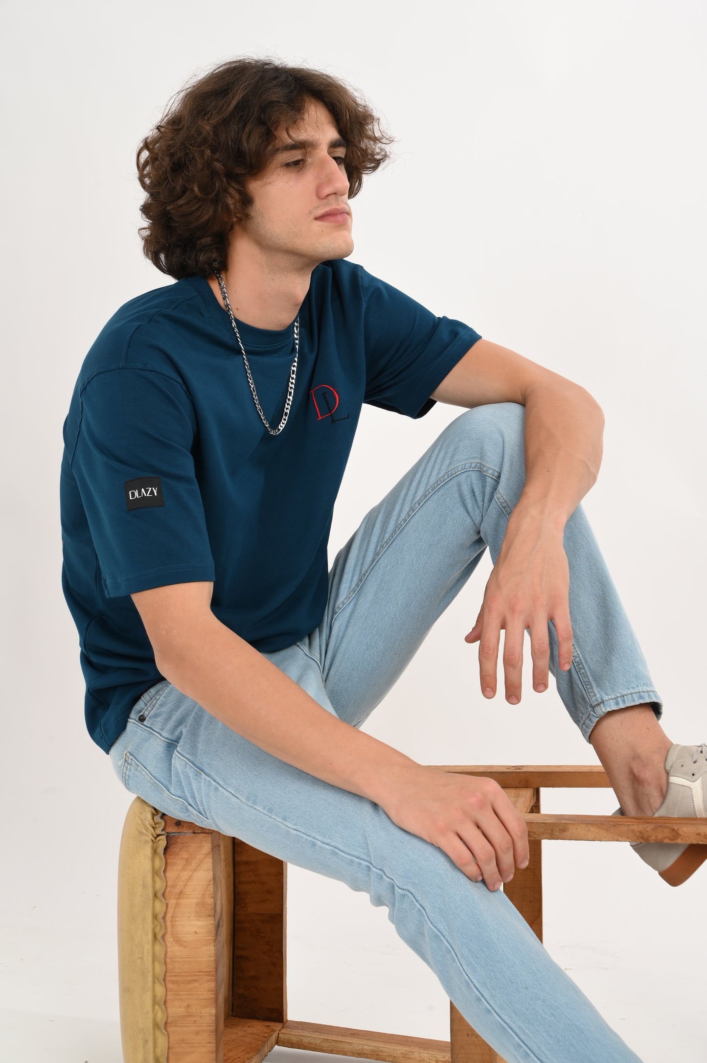DLAZY STAY WEIRD PETROL BLUE OVERSIZED TEE