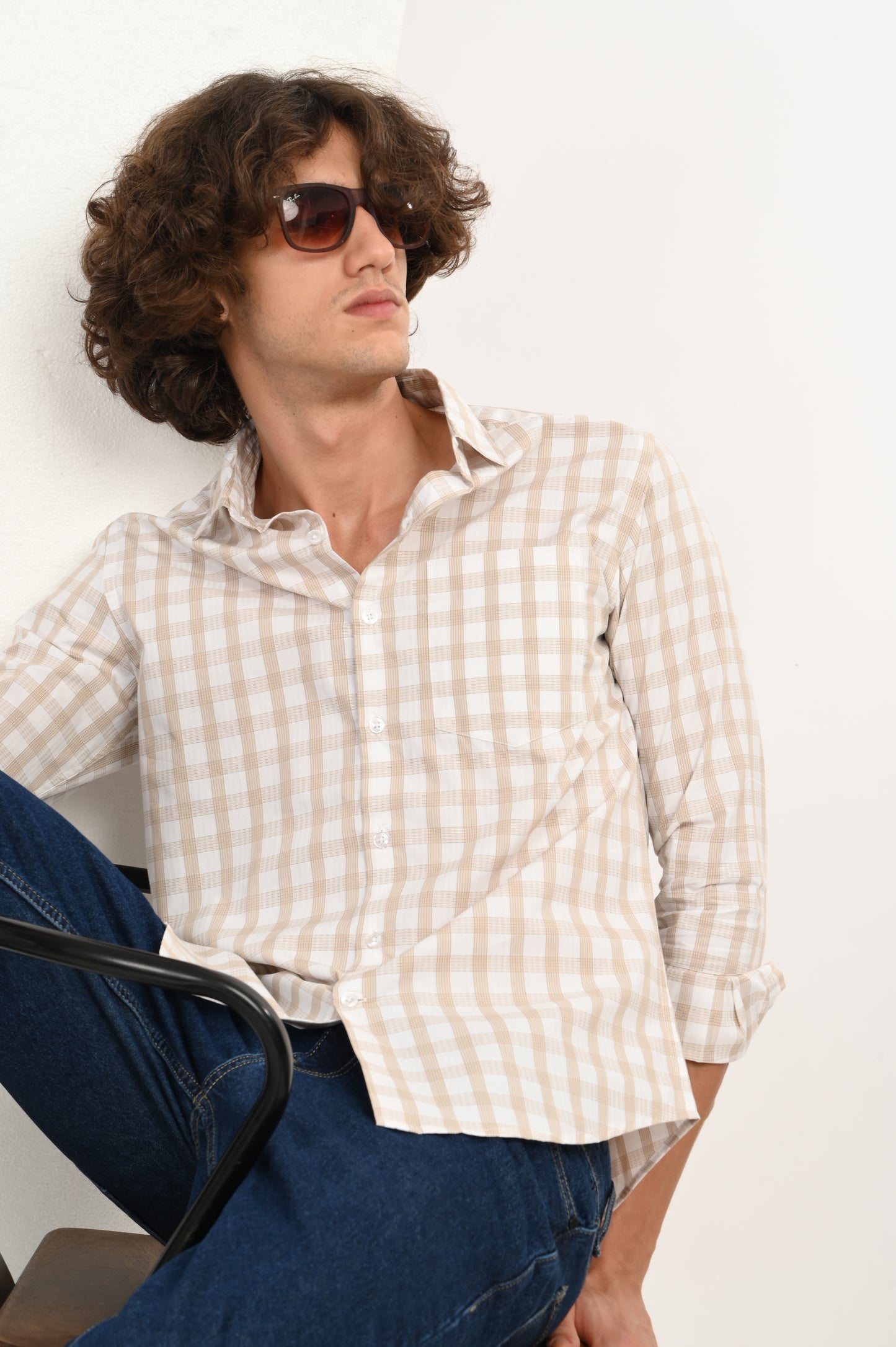 DLAZY SANDSTONE DOBBY CHECKS SHIRT