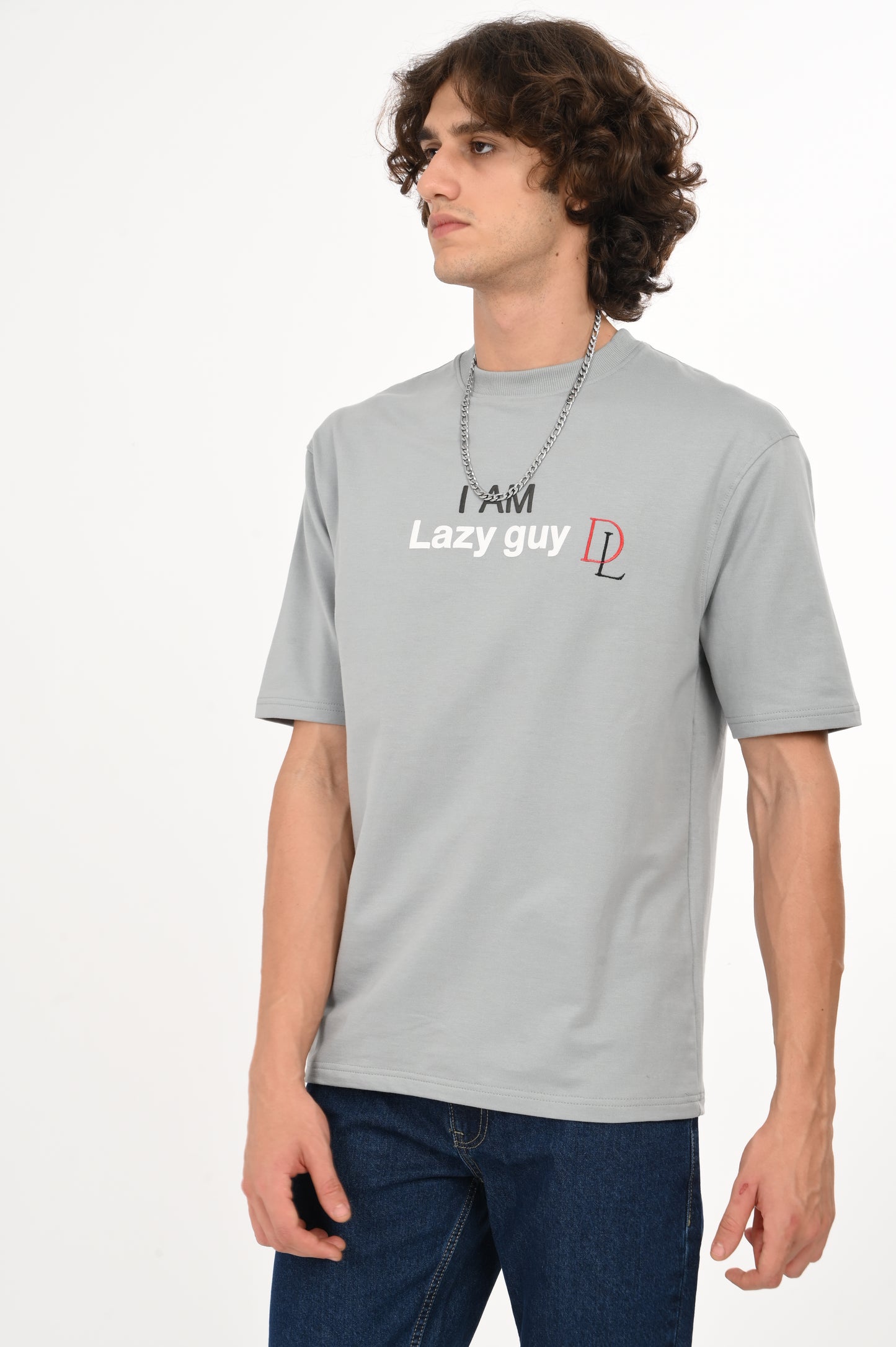 DLAZY JUST LIVING MY BEST LIFE GREY OVERSIZED TEE