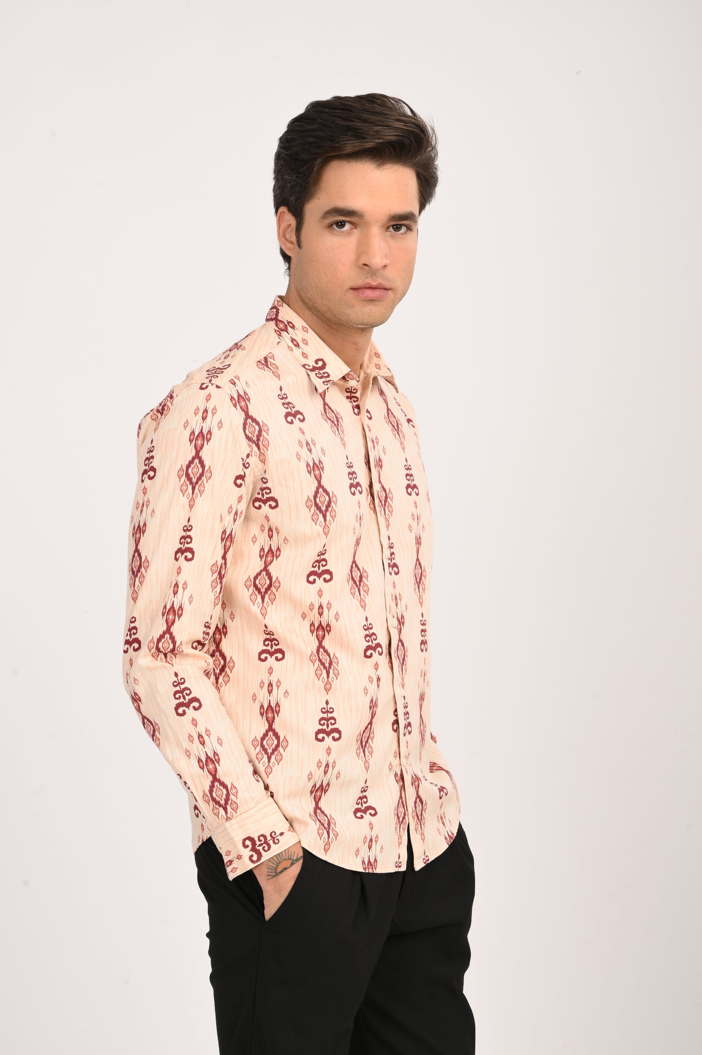 DLAZY TRADITIONAL RUSTIC IKAT BEIGE SHIRT..