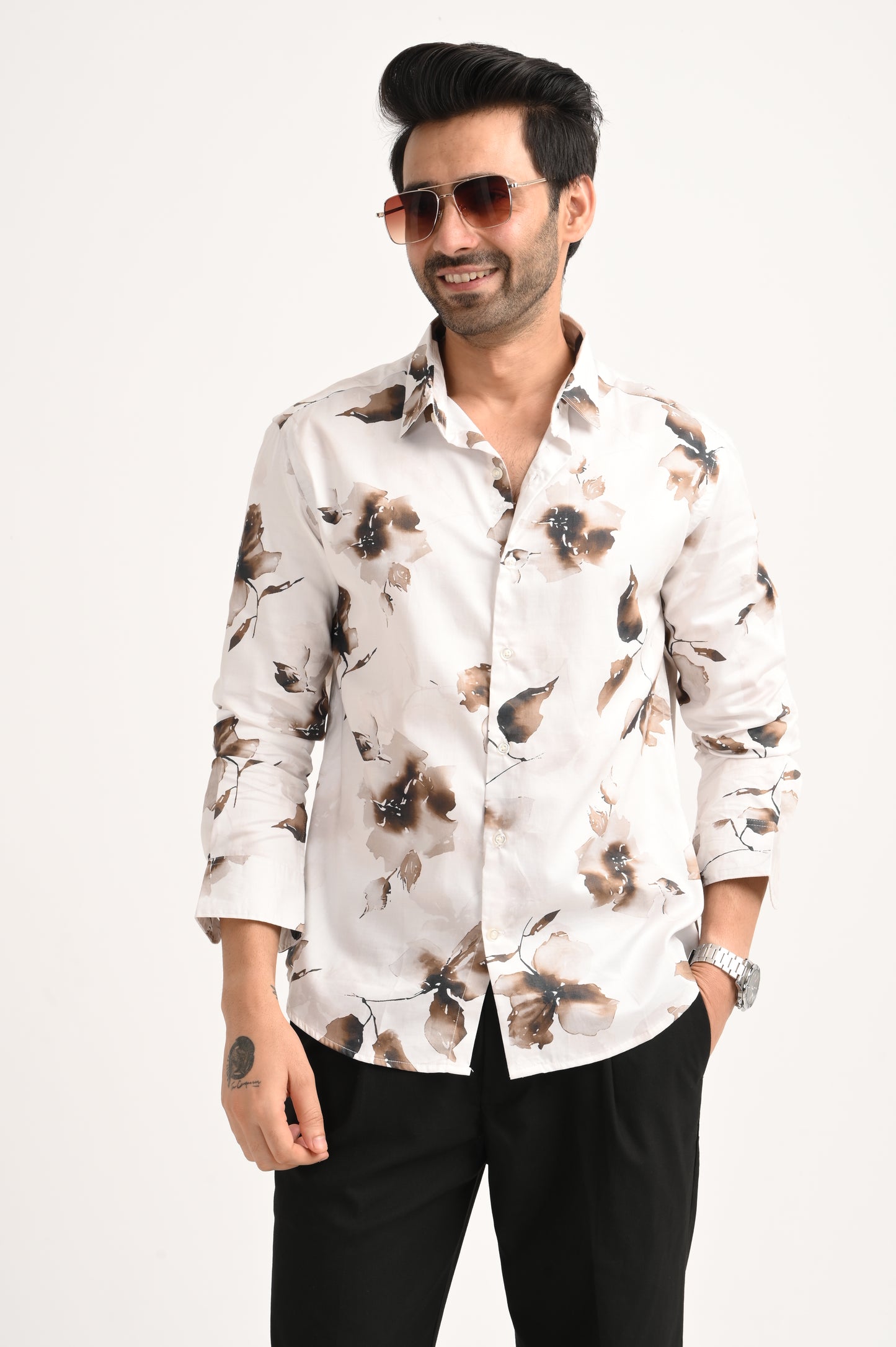 DLAZY MOCHA MIST PRINTED SATIN SHIRT