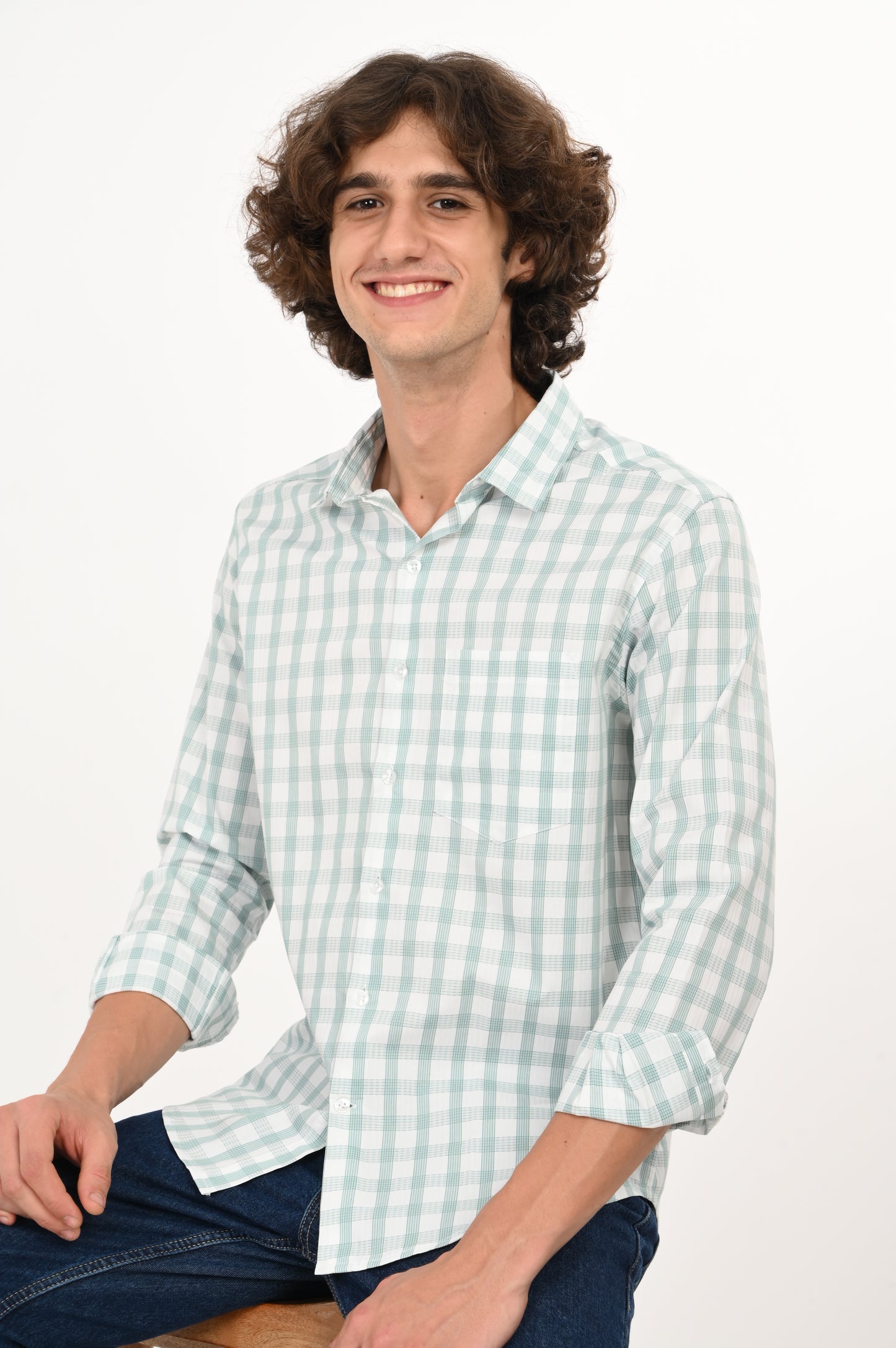 DLAZY MINT GRID DOBBY CHECKS SHIRT