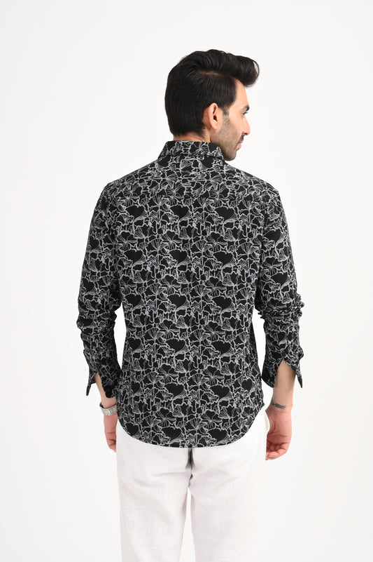 DLAZY BLACK DOBBY PRINTED SHIRT
