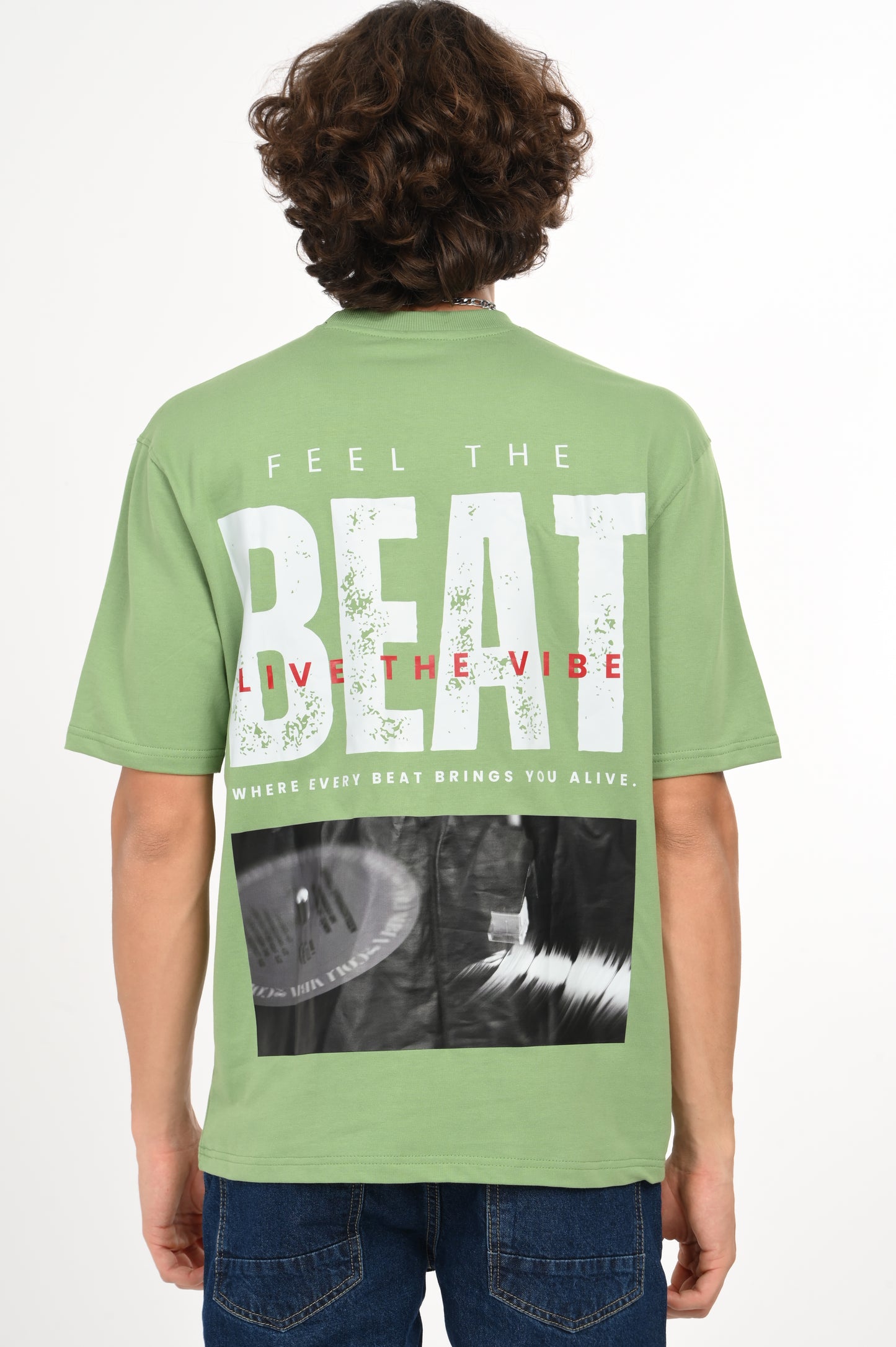 DLAZY FEEL THE BEAT GREEN OVERSIZED TEE