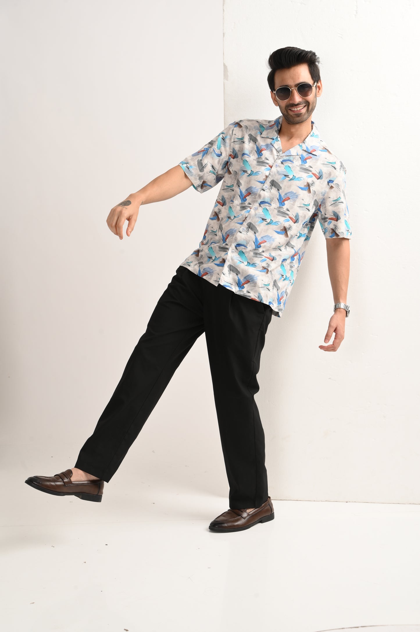 DLAZY BLUE PRINTED HALF SLEEVE SHIRT