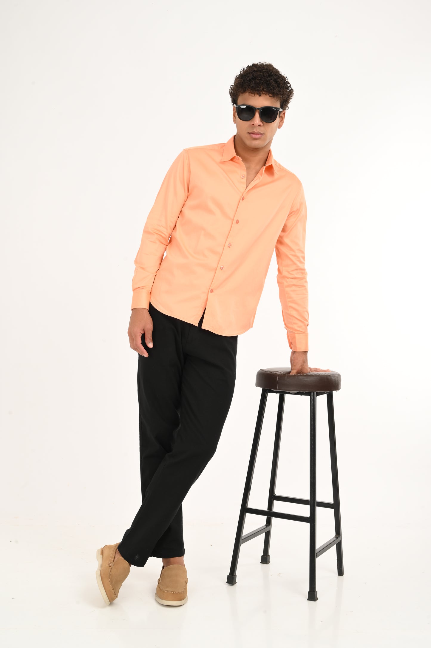 DLAZY PEACH ORANGE PLAIN SATIN SHIRT…