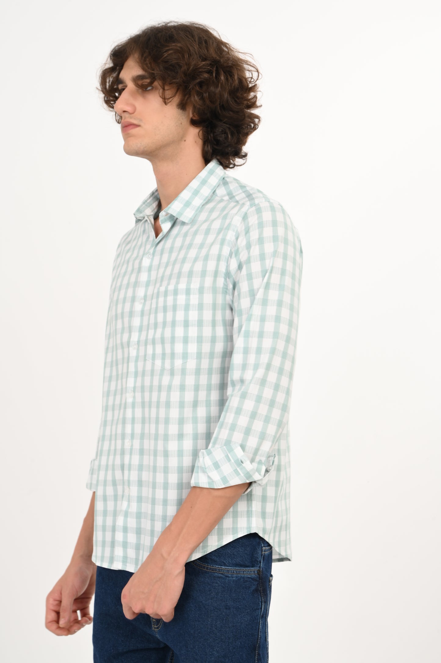 DLAZY MINT GRID DOBBY CHECKS SHIRT