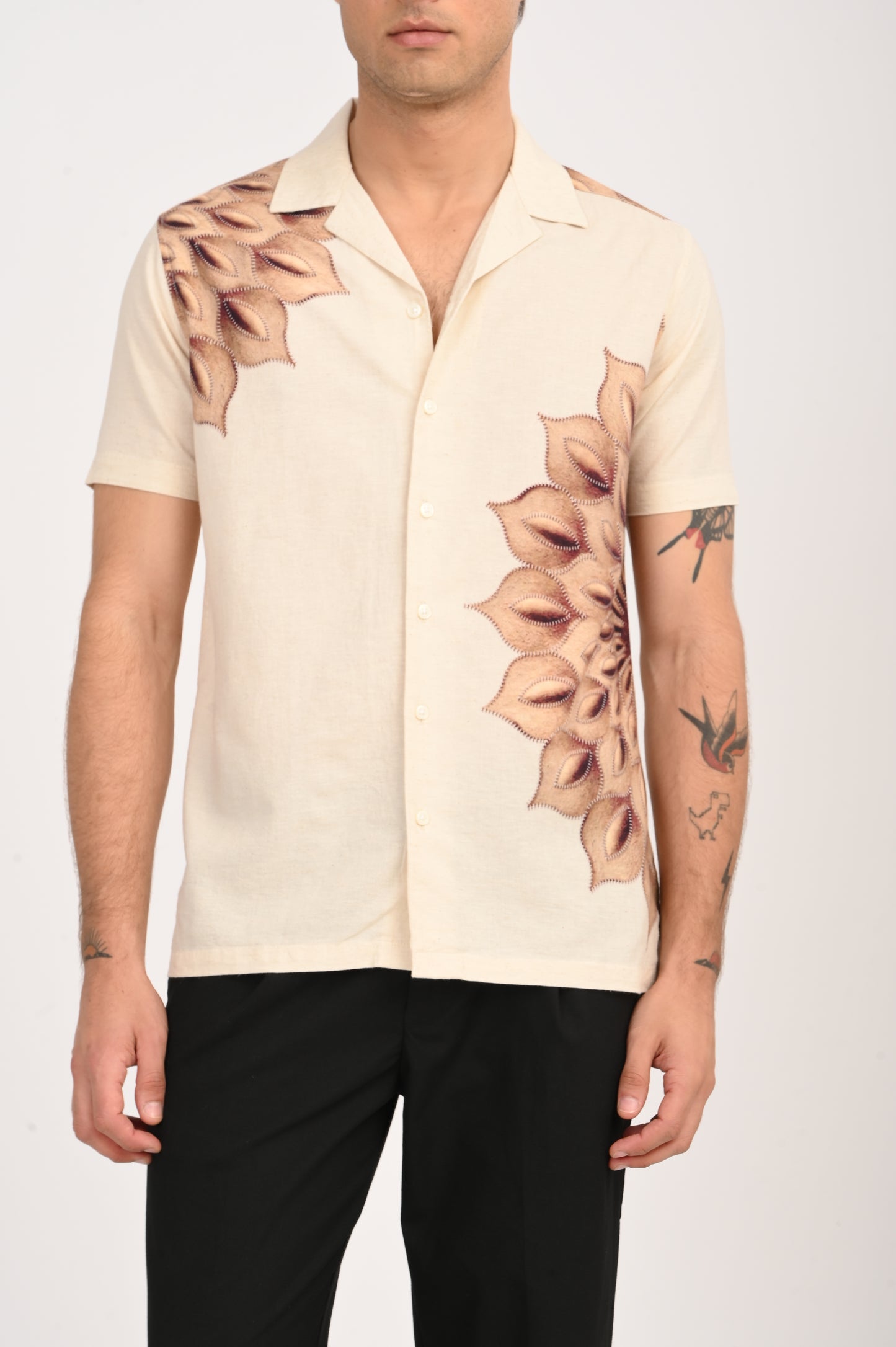 DLAZY SUNBURST PETAL DIGITAL PRINTED COTTON LINEN SHIRT
