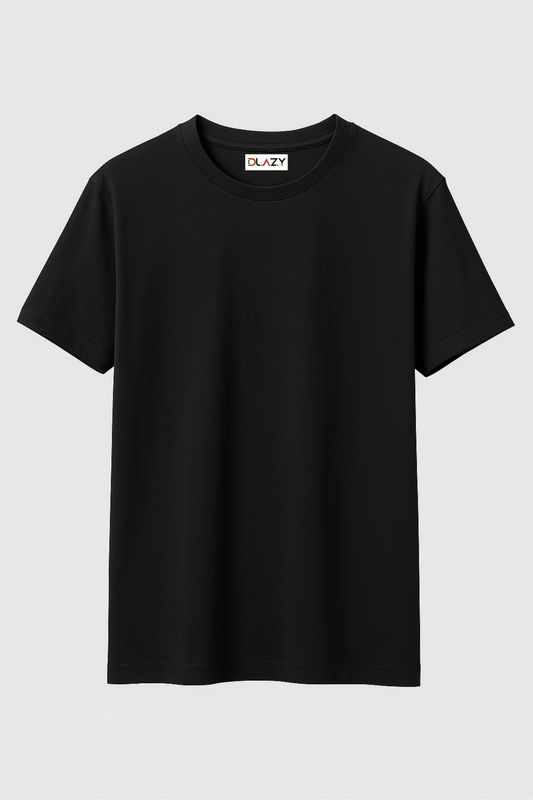 DLAZY BLACK : Regular fit 210 gsm premium cotton plain T-shirt