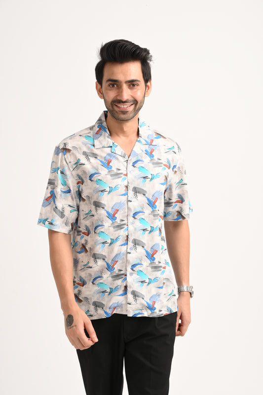 DLAZY BLUE PRINTED HALF SLEEVE SHIRT