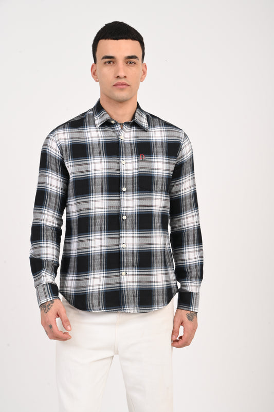 Dlazy black and white check shirt with a subtle grey tone.
