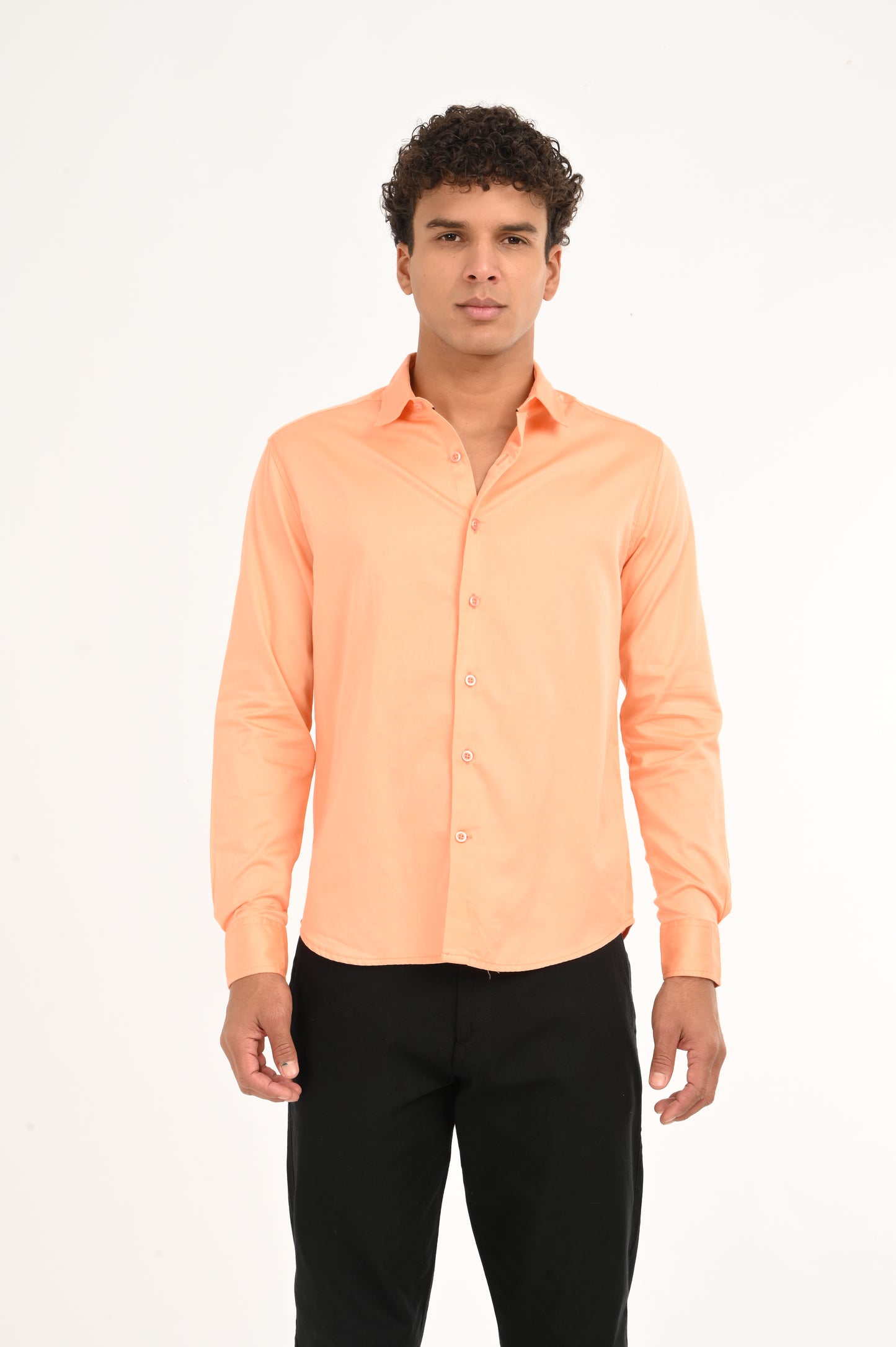 DLAZY PEACH ORANGE PLAIN  SATIN SHIRT…