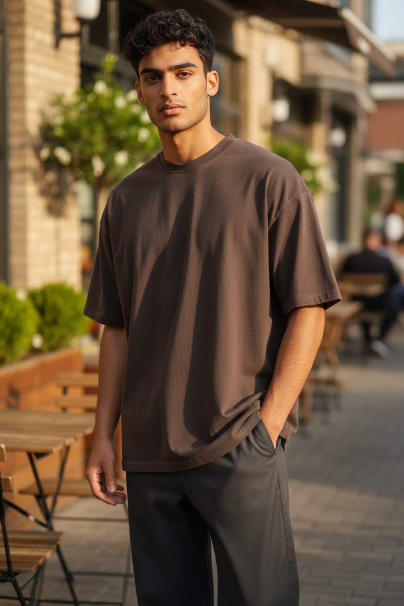 DLAZY PLAIN COFFEE ROAST OVERSIZED T-SHIRT