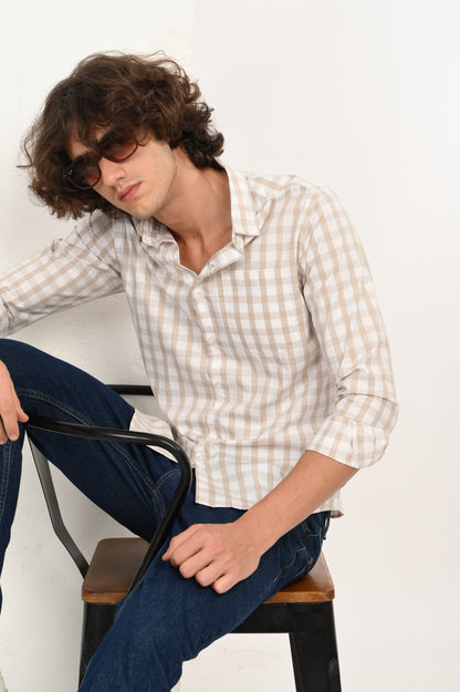 DLAZY SANDSTONE DOBBY CHECKS SHIRT
