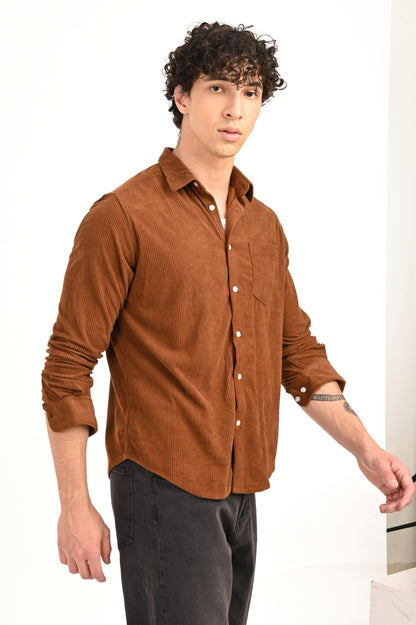 DLAZY MEN BROWN CORDUROY SHIRT