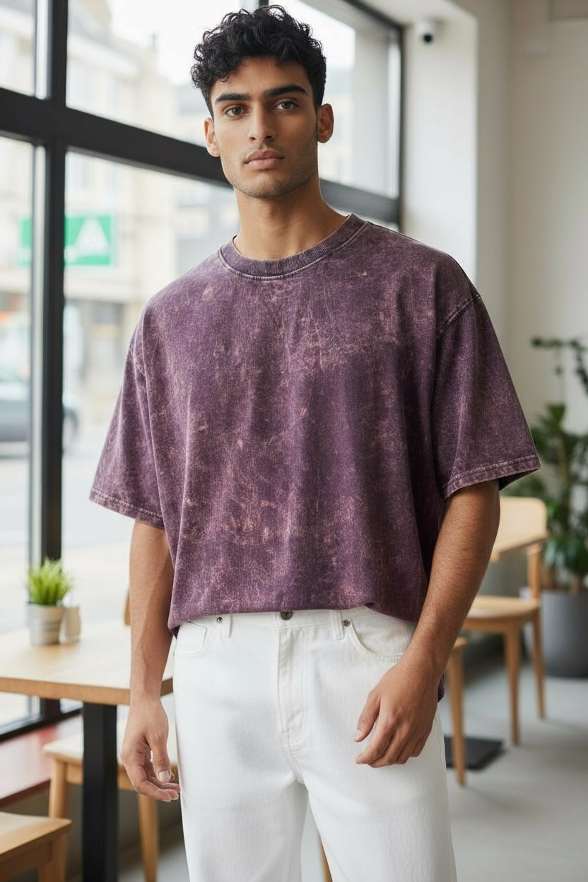 DLAZY BURGUNDY ACID WASH T-SHIRT