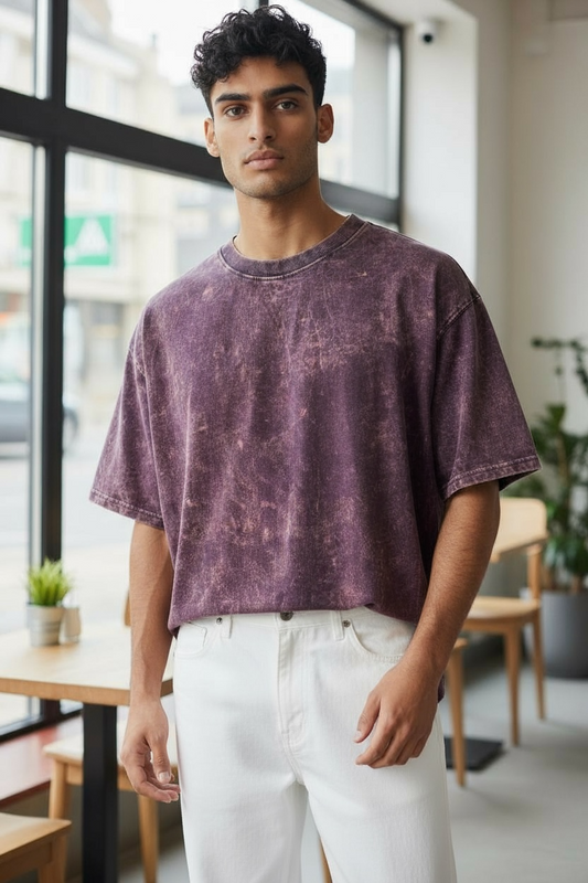 DLAZY BURGUNDY ACID WASH T-SHIRT