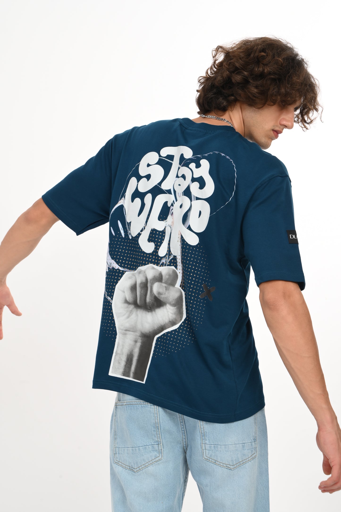 DLAZY STAY WEIRD PETROL BLUE OVERSIZED TEE