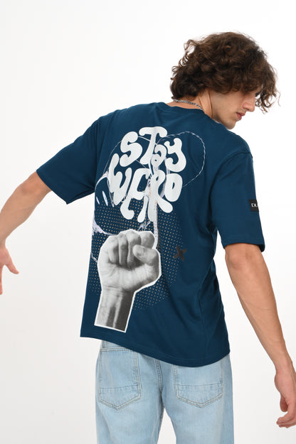 DLAZY STAY WEIRD PETROL BLUE OVERSIZED TEE