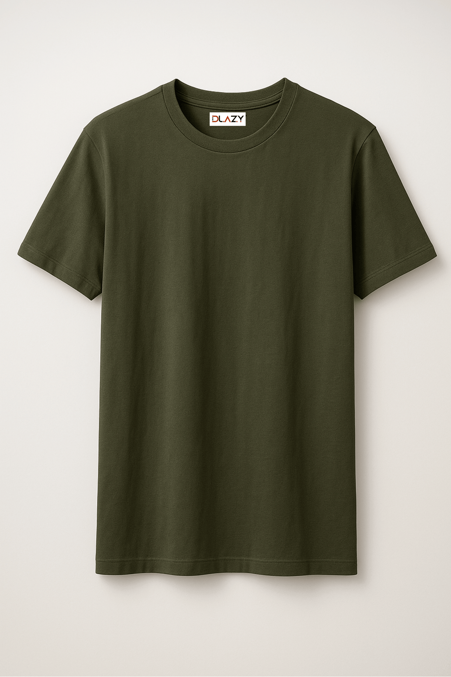 DLAZY OLIVE GREEN : Regular fit 210 gsm premium cotton plain T-shirt