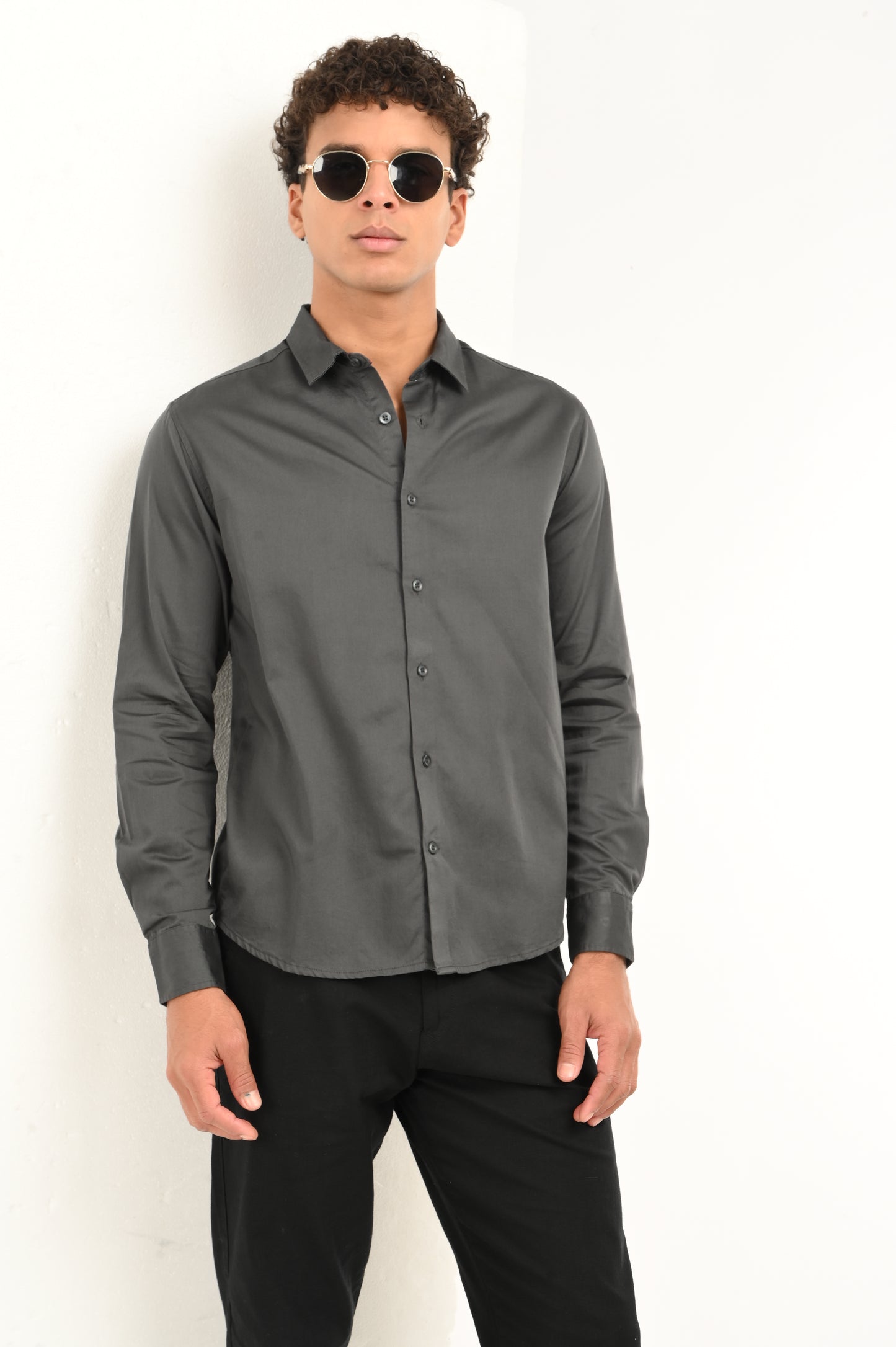 DLAZY GREY PLAIN  SATIN SHIRT…