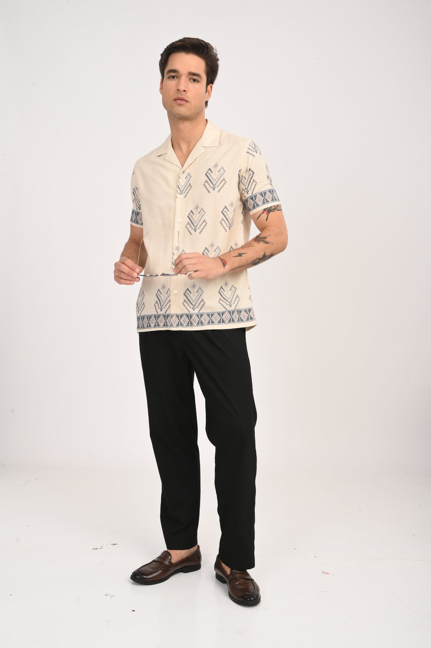 DLAZY DESERT MOSAIC DIGITAL PRINTED COTTON LINEN SHIRT..