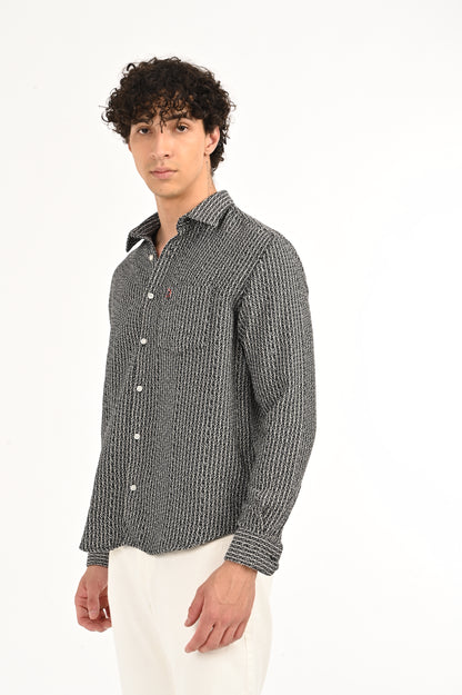 DLAZY MEN BLACK AND WHITE TEXTURED SHIRT