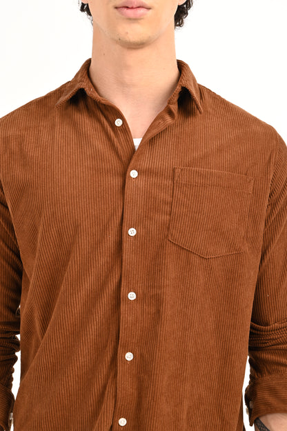 DLAZY MEN BROWN CORDUROY SHIRT
