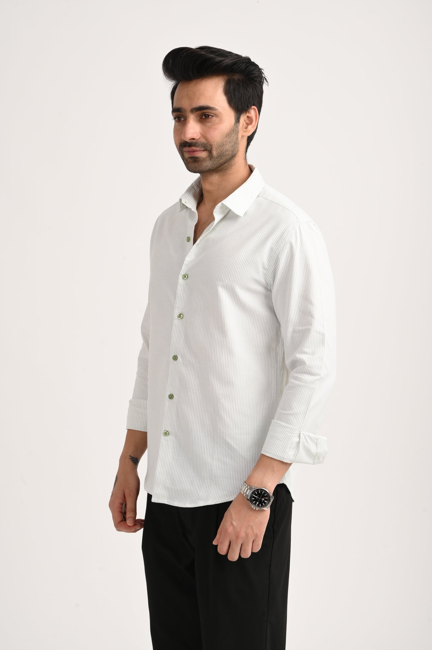 DLAZY MEN GREEN STRIPES REGULARLY FIT SHIRT