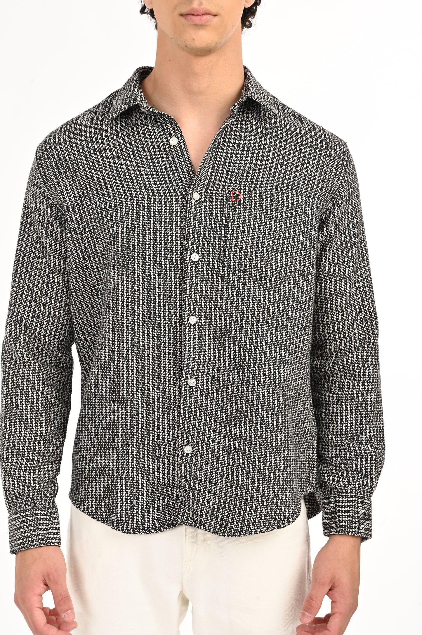 DLAZY MEN BLACK AND WHITE TEXTURED SHIRT