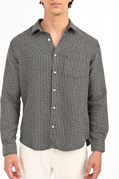 DLAZY MEN BLACK AND WHITE TEXTURED SHIRT