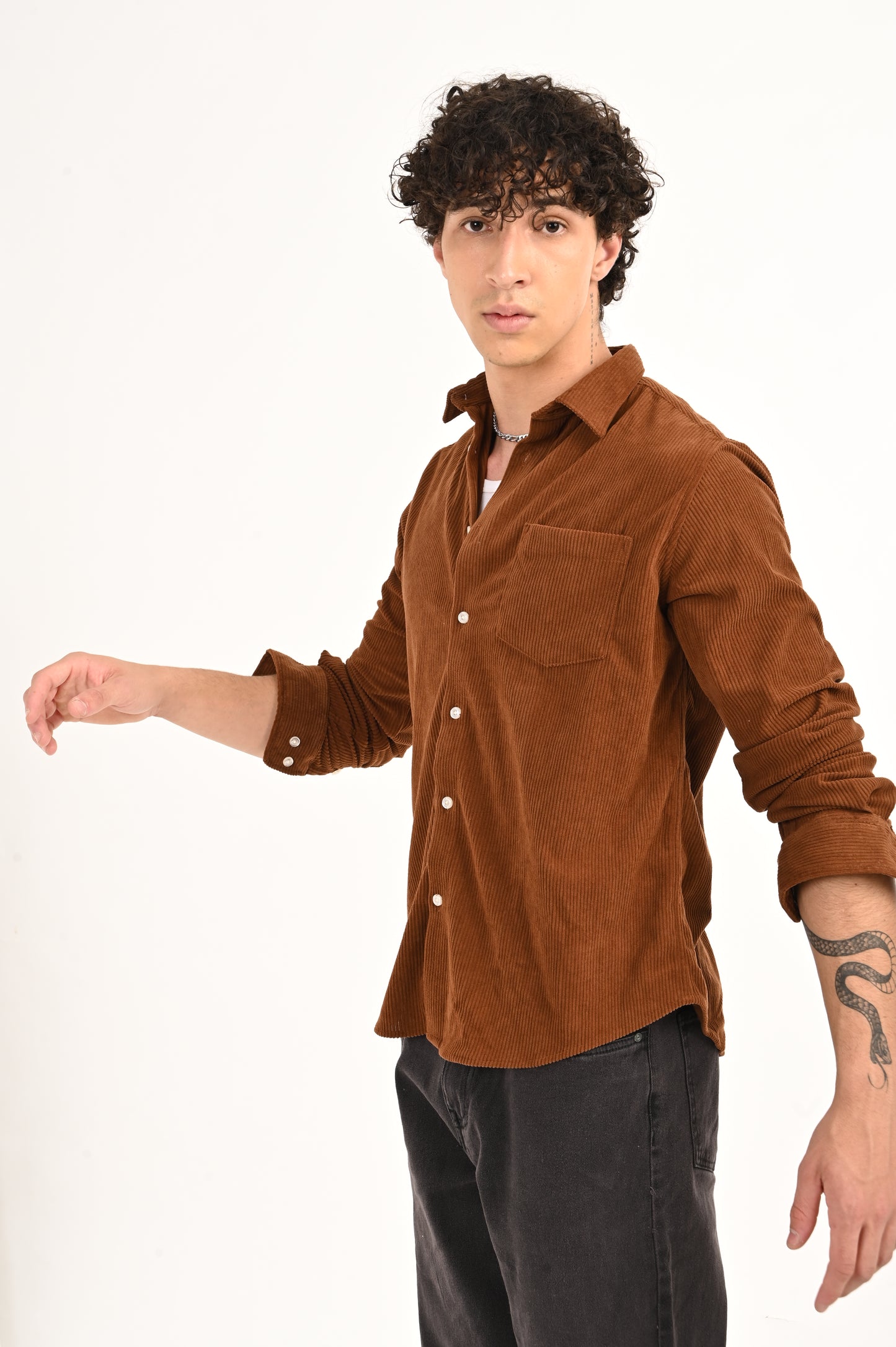 DLAZY MEN BROWN CORDUROY SHIRT