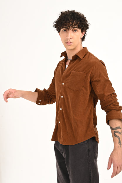 DLAZY MEN BROWN CORDUROY SHIRT