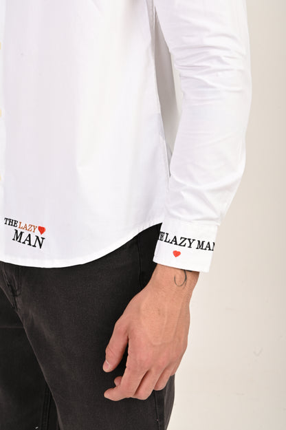 DLAZY WHITE THE LAZY MAN EMBROIDERY SHIRT