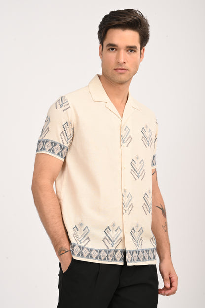 DLAZY DESERT MOSAIC DIGITAL PRINTED COTTON LINEN SHIRT..