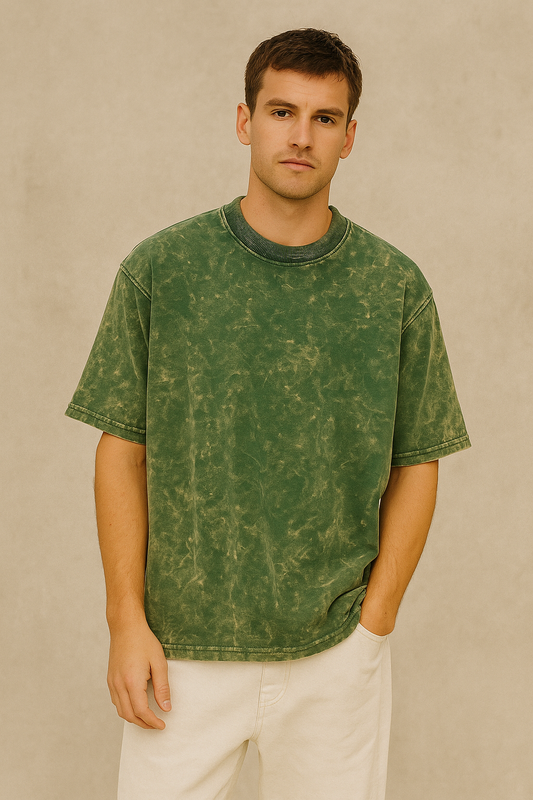 DLAZY GREEN ACID WASH T-SHIRT