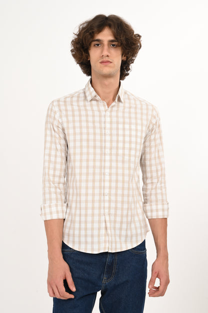 DLAZY SANDSTONE DOBBY CHECKS SHIRT