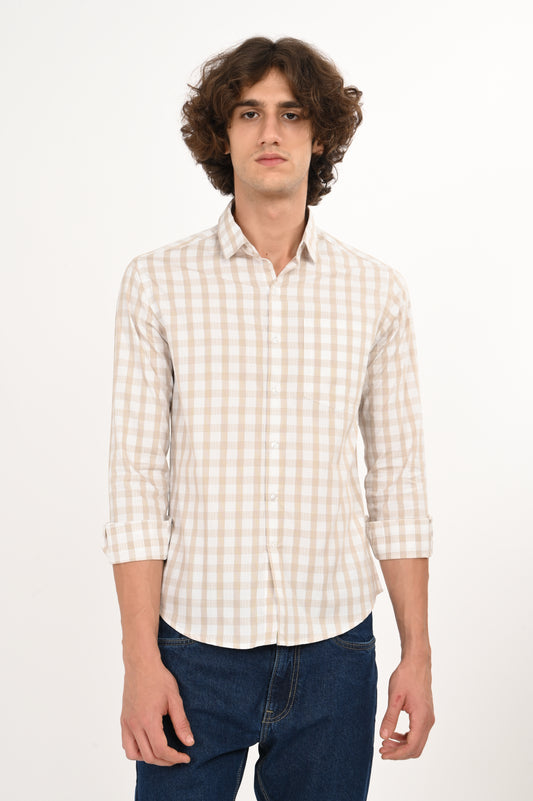 DLAZY SANDSTONE DOBBY CHECKS SHIRT