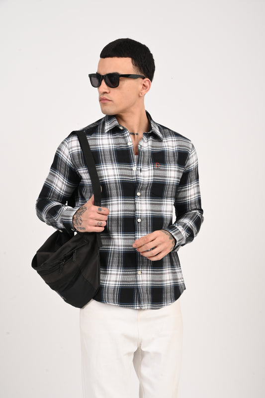 Dlazy black and white check shirt with a subtle grey tone.