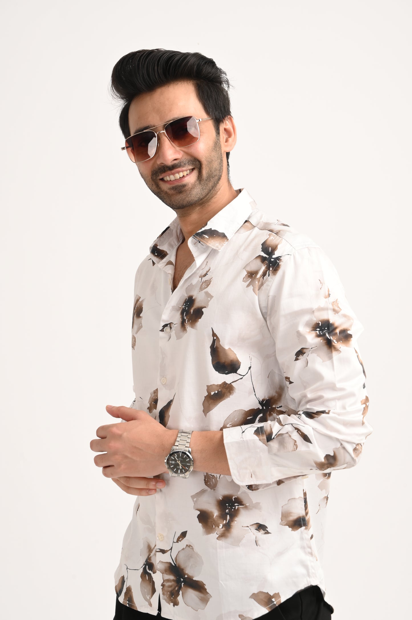 DLAZY MOCHA MIST PRINTED SATIN SHIRT