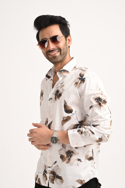 DLAZY MOCHA MIST PRINTED SATIN SHIRT