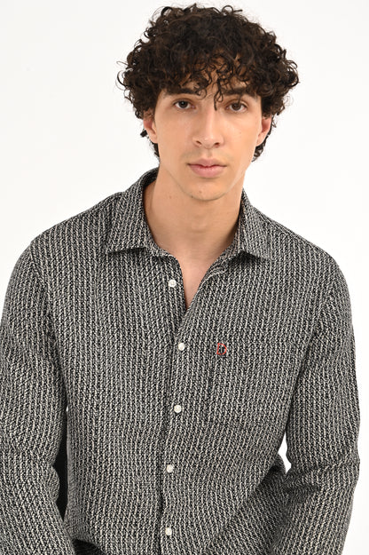 DLAZY MEN BLACK AND WHITE TEXTURED SHIRT