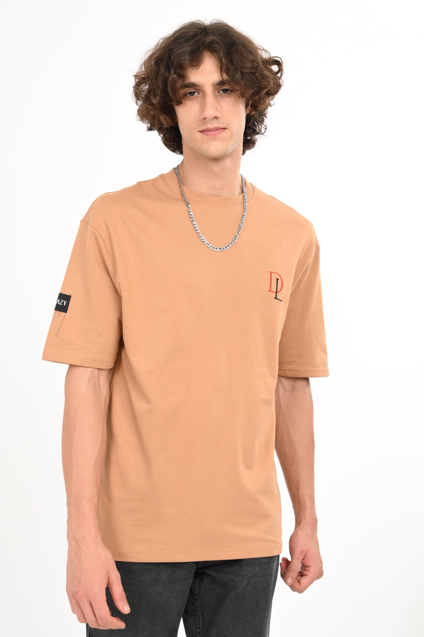 DLAZY MAN KICK EMBROIDERY CARMEL BROWN OVERSIZED TEE