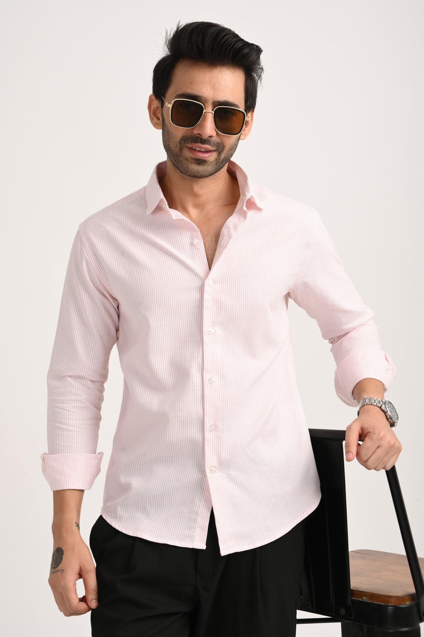 DLAZY MEN ORANGE STRIPES REGULARLY FIT SHIRT
